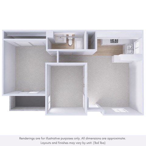Floor plan for 1 bed, 1 bath, 660 sqft
